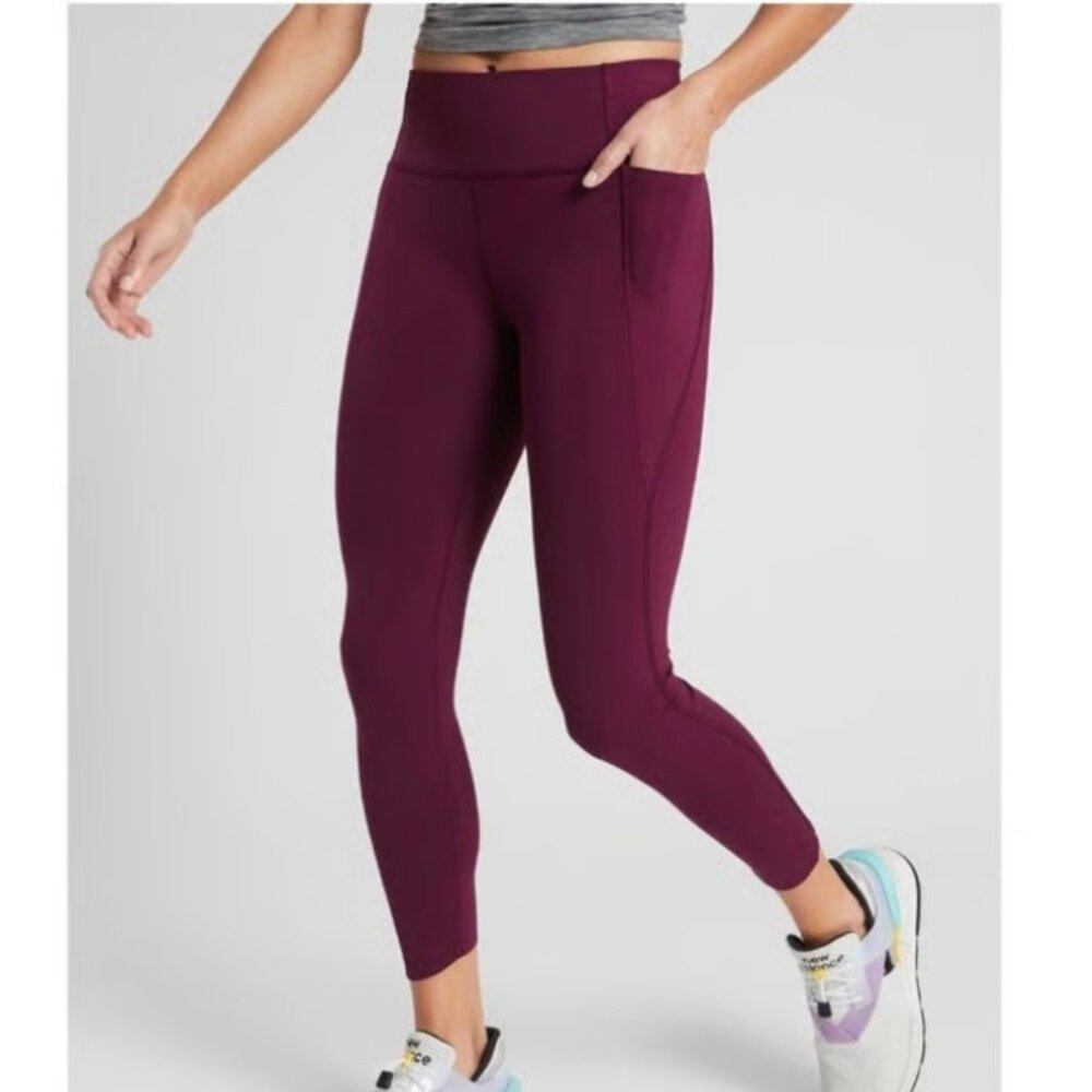 Athleta Women's Velocity 7/8 Tights Leggings with Stash Pocket in Burgundy L
